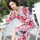 3/4-sleeve Wrapped Floral Dress