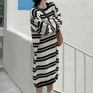 Oversize Round-neck Striped Dress Stripe - One Size