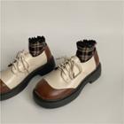 Two-tone Block Heel Lace Up Shoes