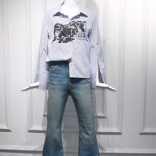 Boot-cut Jeans / Printed Shirt