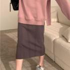 Plain Midi Skirt Skirt - Gray - One Size