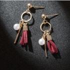Faux Pearl Tassel Alloy Fringed Earring Red - One Size