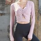 Set: Long-sleeve Twist Cropped Sports T-shirt + Yoga Pants
