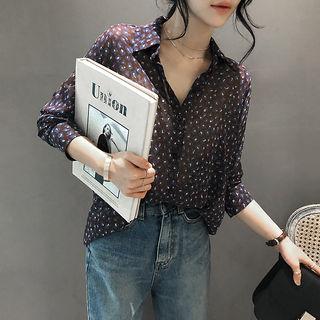 Leopard Sheer Chiffon Shirt Brown - One Size
