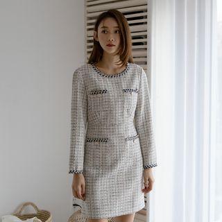 Pocket-detail Metallic Tweed Dress