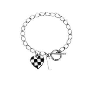 Checkerboard Heart Stainless Steel Bracelet Bracelet - Silver - One Size