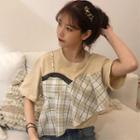 Mock Two-piece Short-sleeve Plaid T-shirt