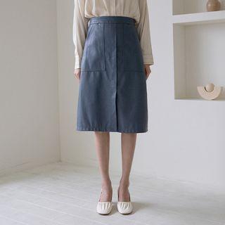 Pleather Midi A-line Skirt