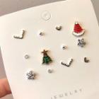 Christmas Ear Stud Set 1310a - Set - Christmas Tree & Hat - Red - One Size