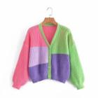 Color Block Cardigan Stripe - Rainbow - Green & Purple & Pink - One Size