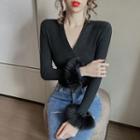 V-neck Fluffy Trim Knit Top