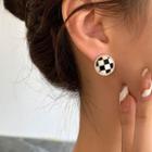 Checker Disc Alloy Earring Type A - 1 Pair - Black & White - One Size
