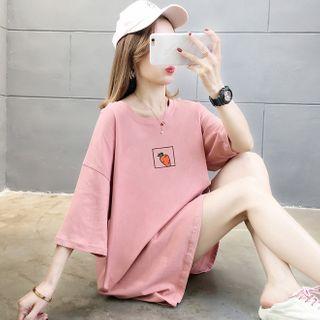 Elbow-sleeve Carrot Print T-shirt
