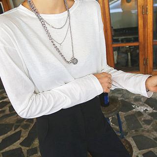 Drop-shoulder Round-hem T-shirt