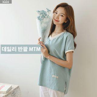 Letter-tag Ringer Linen T-shirt