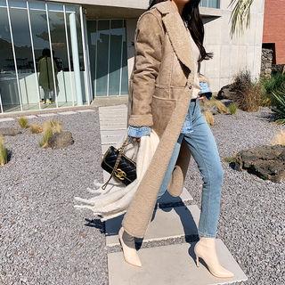Wide-lapel Faux-shearling Coat Beige - One Size
