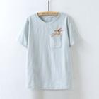 Striped Animal Embroidered Short-sleeve T-shirt