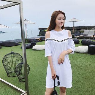Open Shoulder Elbow-sleeve Dress