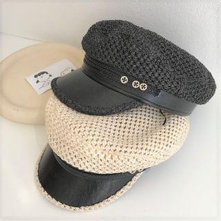 Woven Rhinestone-accent Newsboy Cap