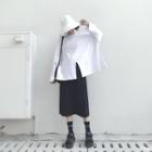 Long-sleeve Slit-front T-shirt / Midi Skirt