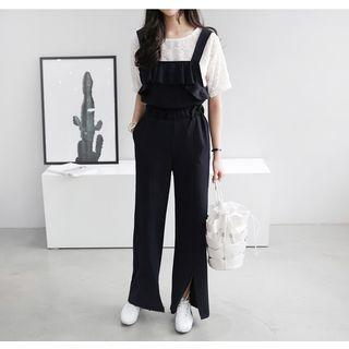 Slit-hem Frill-trim Jumpsuit