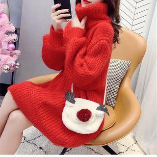 Turtle Neck Mini A-line Sweater Dress