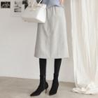 Pocket-side Wool Blend Midi Skirt