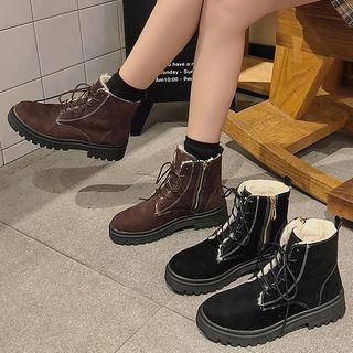 Fleece-lined Platform Lace-up Short Boots