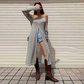 Cold-shoulder Deep-slit Maxi T-shirt