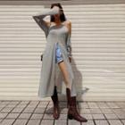 Cold-shoulder Deep-slit Maxi T-shirt