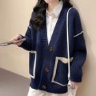 Plain Knit Long-sleeve Cardigan Top