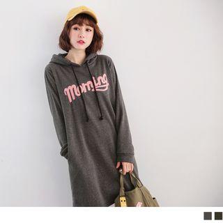 Letter Print Drawstring Hooded Dress
