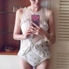 Mesh Panel Embroidered Swimsuit