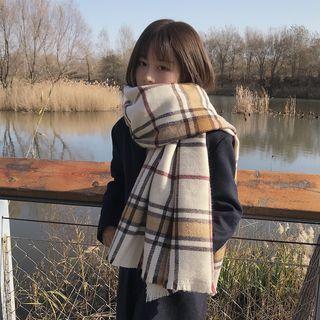 Plaid Knit Scarf Beige & Coffee - One Size