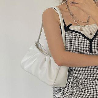 Ruched Faux Leather Handbag Off-white - One Size