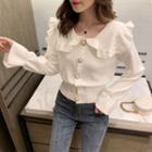 Long-sleeve Frill Trim Collared Knit Top