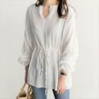 Linen Notched Blouse White - One Size