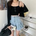 Plain Camisole / Long-sleeve T-shirt / Mini A-line Skirt / Set
