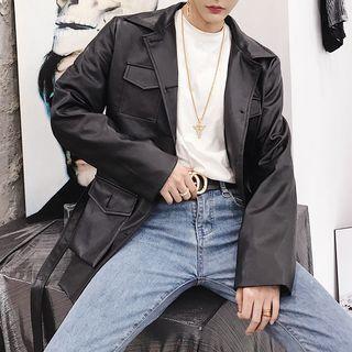 Pocket-detail Tie-waist Buttoned Jacket