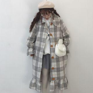 Ruffle Hem Plaid Midi Coat