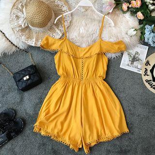 Cold-shoulder Crochet Lace Trim Playsuit