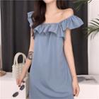 Off-shoulder Ruffle Loose-fit A-line Dress