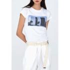 Printed Textured Slim-fit T-shirt Ivory - One Size