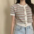 Retro Jacquard Short-sleeve Knit Cardigan As Shown In Figure - One Size