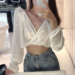 Open-back V-neck Long-sleeve T-shirt