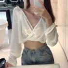Open-back V-neck Long-sleeve T-shirt