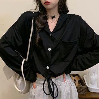 Cropped Long-sleeve Hooded Sweatshirt Cardigan