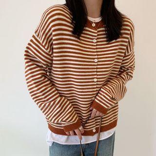 Round-neck Striped Long-sleeve Cardigan