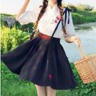 Embroidered Short-sleeve Top / High Waist Suspender Skirt