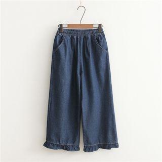 Frilled Hem Denim Wide-leg Pants